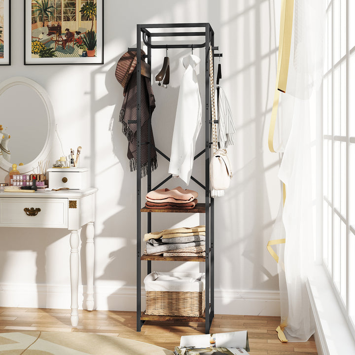 Multi-Storage Clothes Rack - Brown/Black