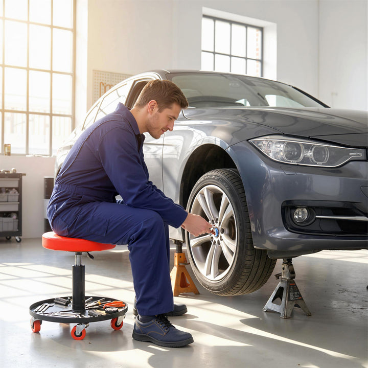 Rolling Mechanical Stool, Pneumatic Adjustable Workshop Stool with Too