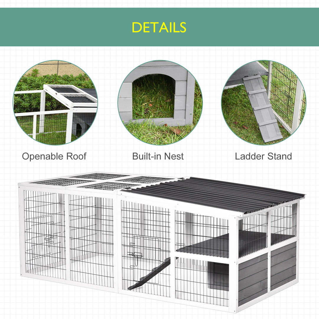 Guinea Pigs Hutches Wooden Small Rabbits Hutches Pet Run Cover Indoor Outdoor, Grey