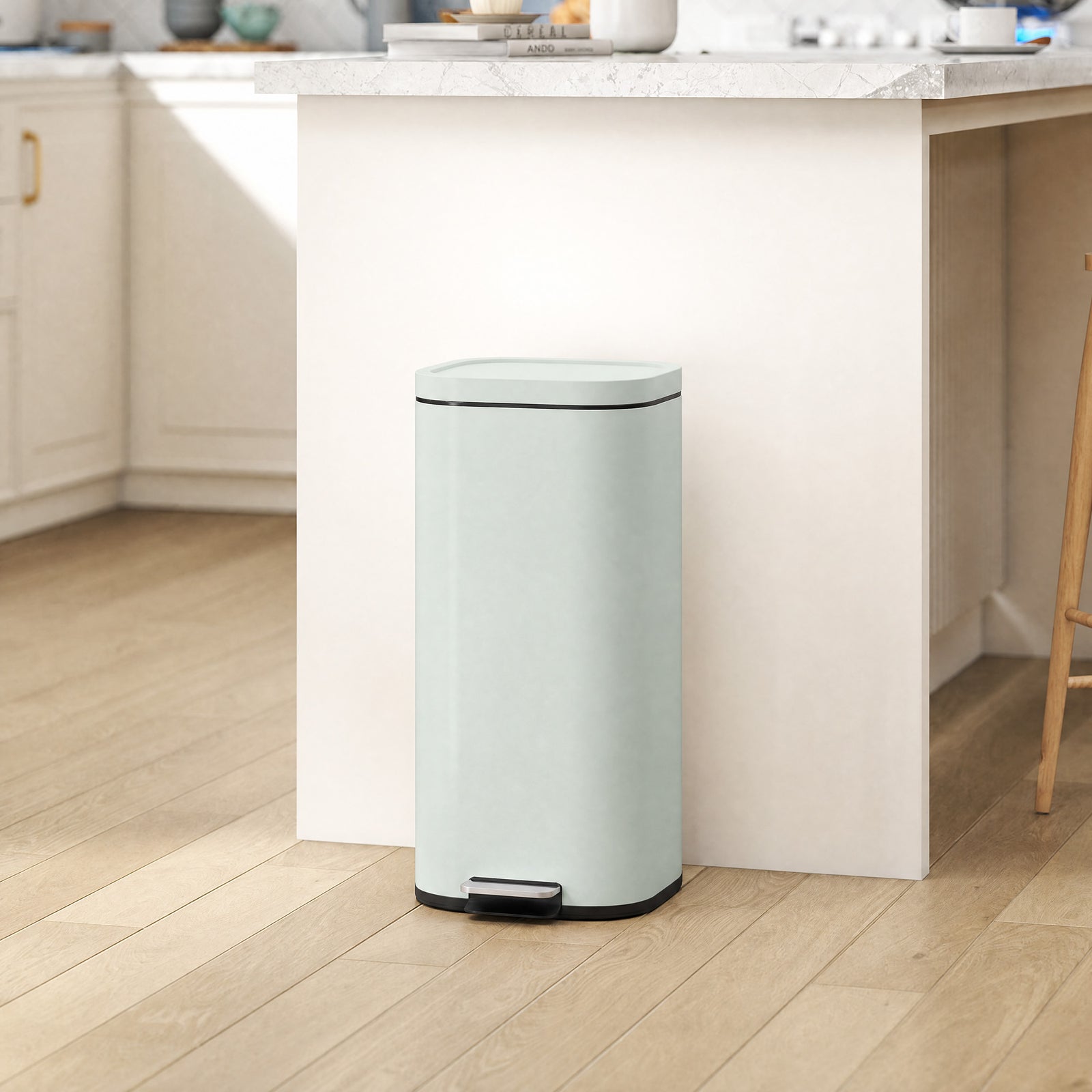 30L Kitchen Bin, Compact Pedal Bin with Soft-Close and Stay-Open Lid, 