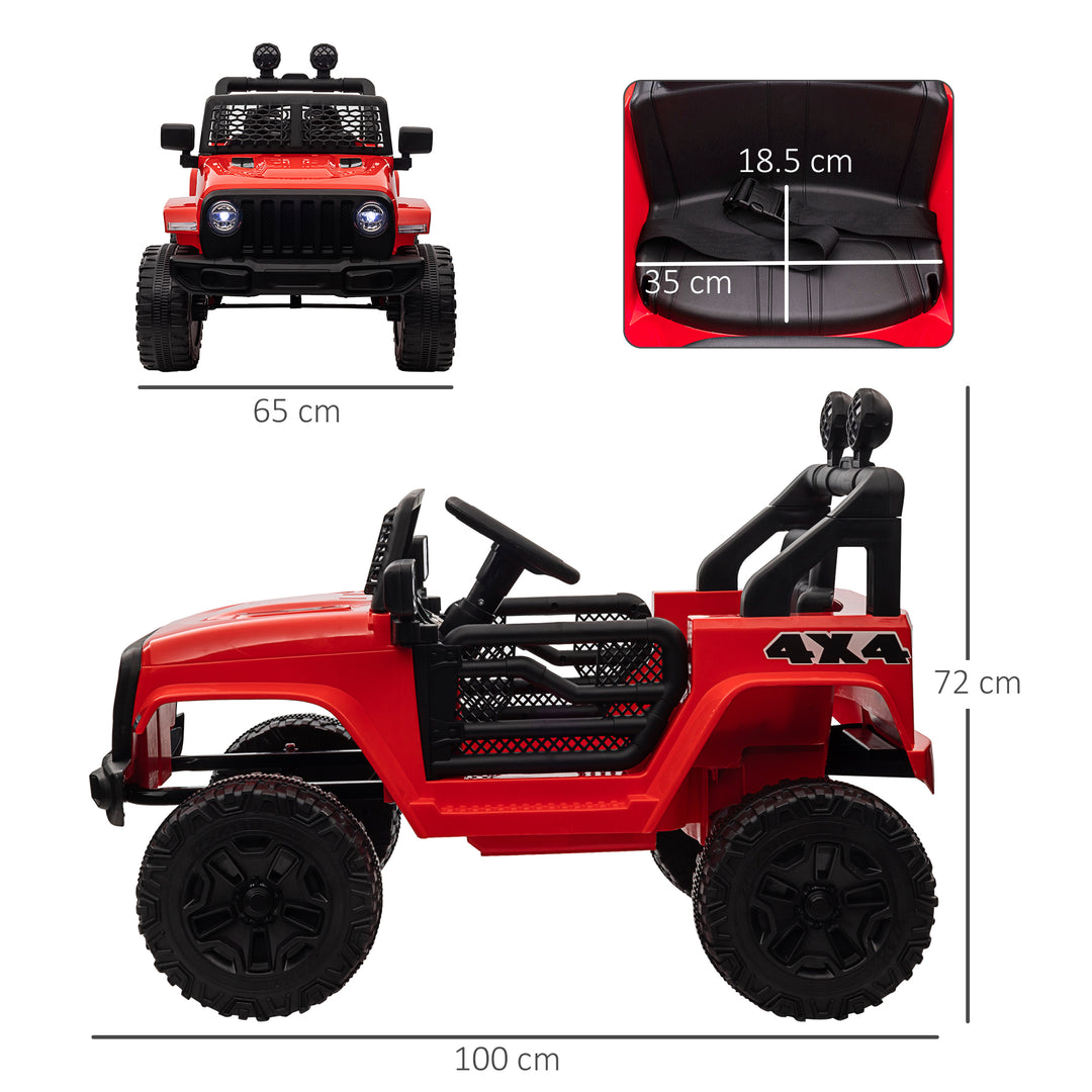 Kids Electric Ride On Car 12V Off Road Toy with Parental Remote Control 2 Motors Horn Lights Suspension Wheels for 3-6 Years Old Red