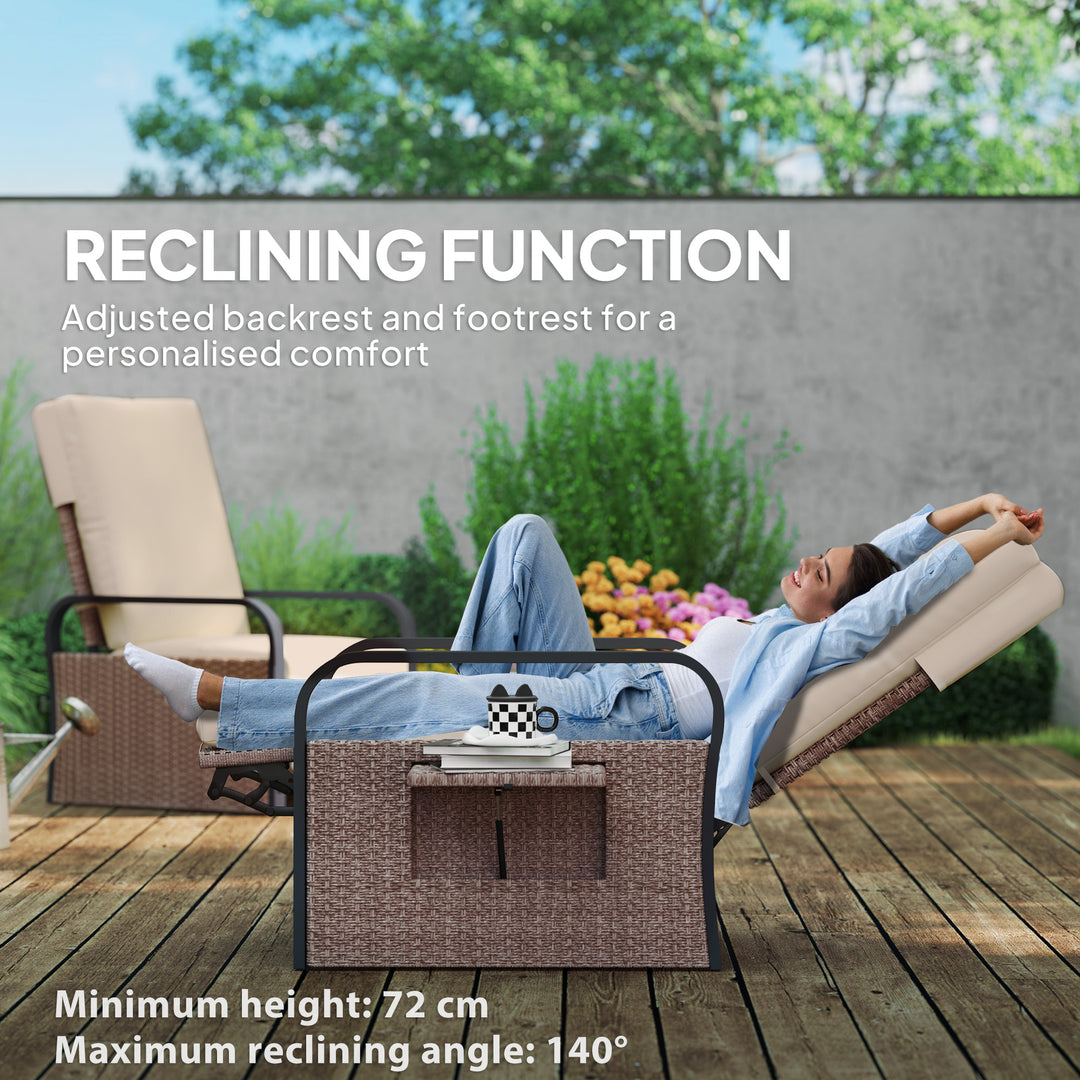 140° Reclining Rattan Armchair - Brown/Khaki