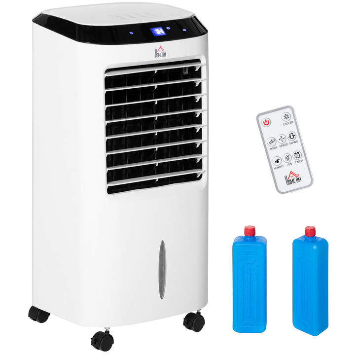 Portable Air Cooler, Evaporative Anion Ice Cooling Fan Water Conditioner Humidifier Unit with 10L Water Tank, 3 Modes, 3 Speed, Remote, Timer, Oscillating for Home Quiet Bedroom, White
