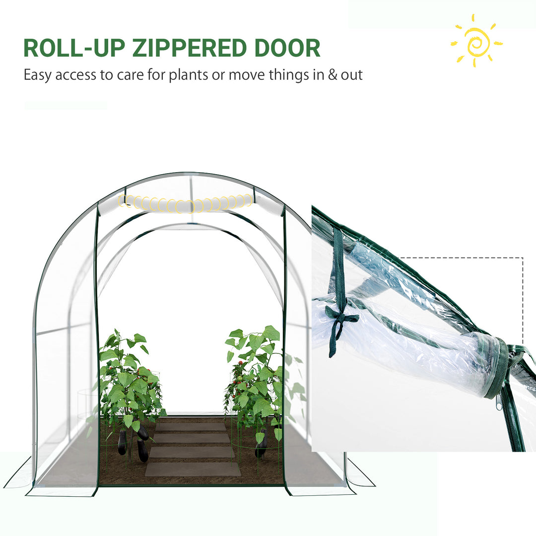 Walk-in Polytunnel Greenhouse with Roll-up Door Transparent Tunnel Greenhouse with Steel Frame and PVC Cover, 2.5 x 2m