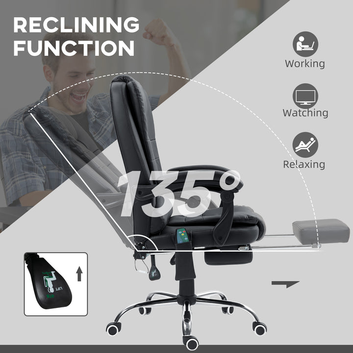 Office Chair with 6 Point Massage and Back Heat, PU Desk Chair with Footrest Adjustable Height and Swivel Wheels, Back Reclining, Black