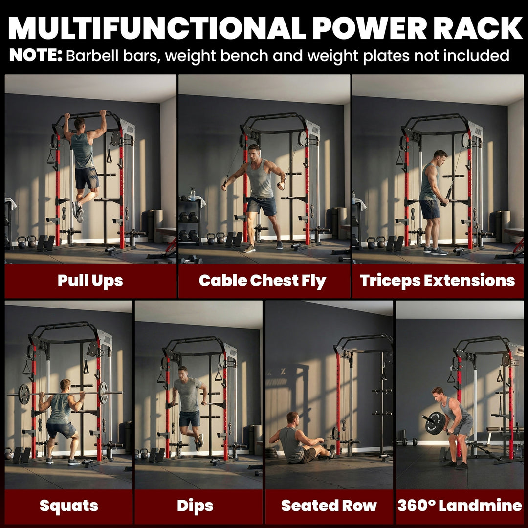 Power Cage, Power Rack with Adjustable Cable Pulley System, Pull-Up - view 4