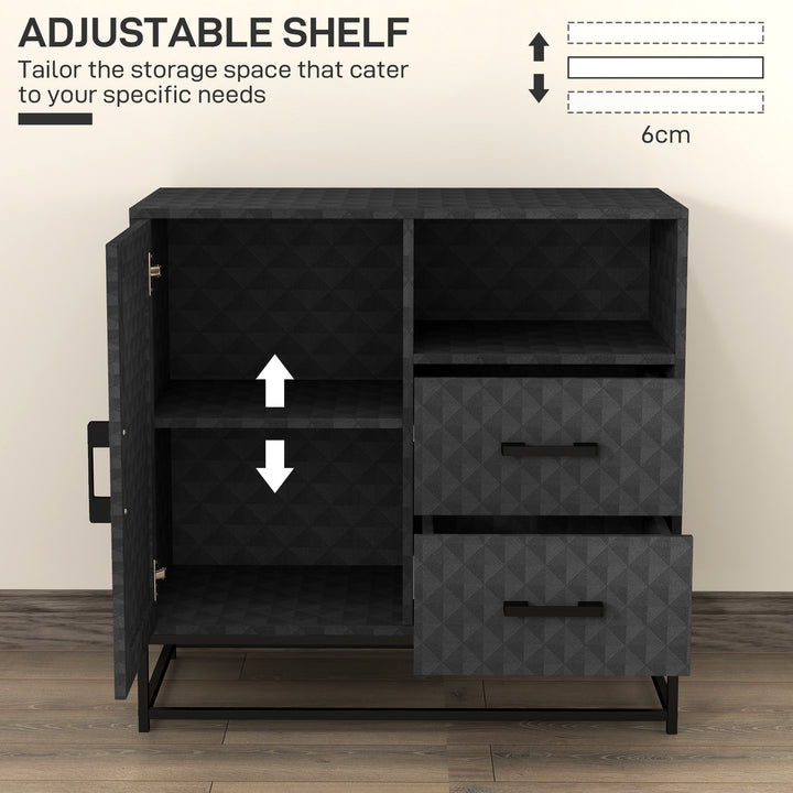 Sideboard with Adjustable Shelf, Freestanding Sideboard Storage Cabinet with Open Compartment and 2 Drawers, Black