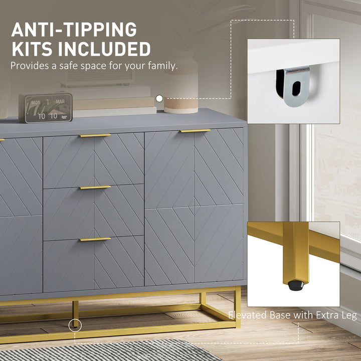Sideboard with 3 Drawers and Adjustable Shelves for Living Room - Grey