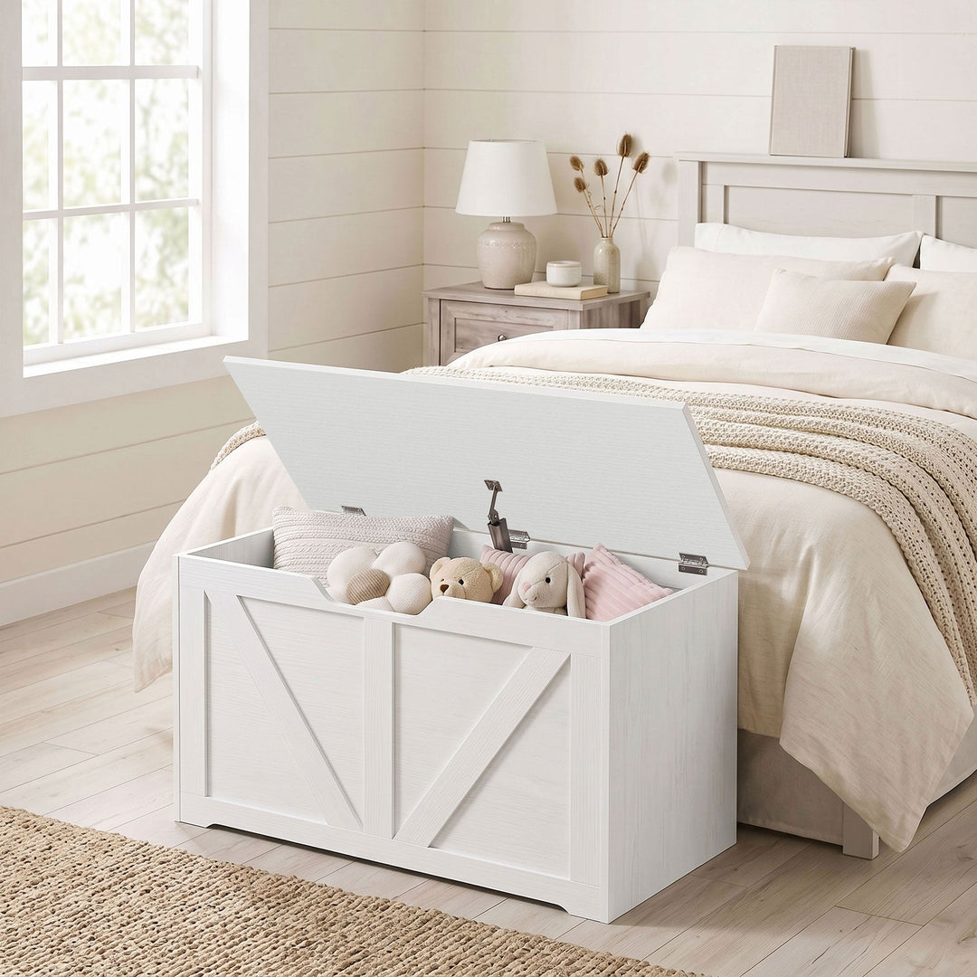 100L Home Storage Box, with Safety Hinge - Wood-Effect