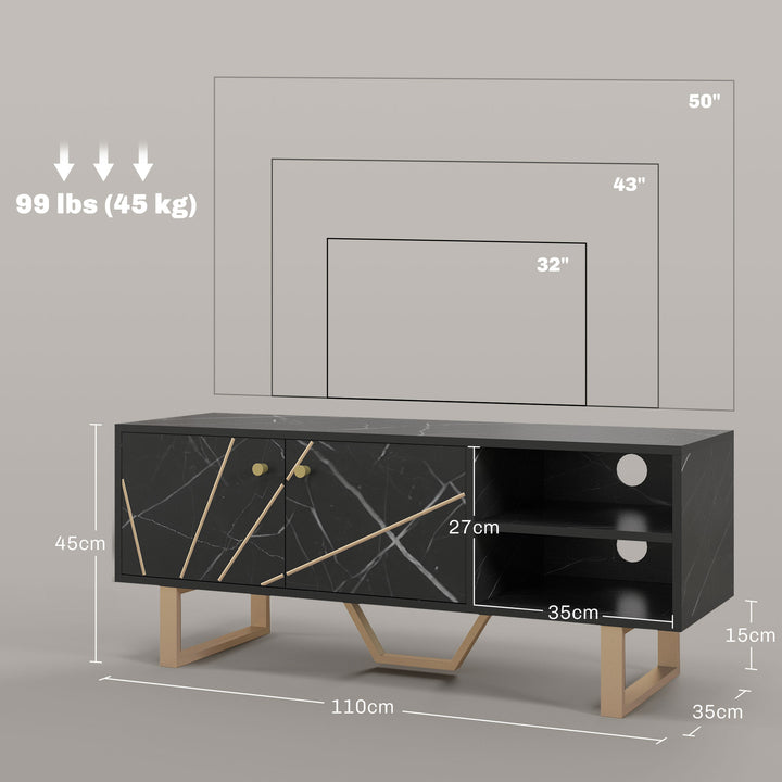 TV Stand Cabinet for TVs up to 50 Inches, TV Unit with Storage Shelves and Cupboard for Living Room, Black Marble Tone