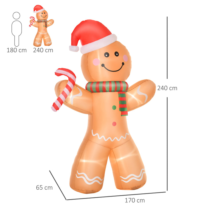 8ft Christmas Inflatable Gingerbread Man, Lighted Blow Up Yard Decor Indoor Outdoor Garden Lawn Party Prop