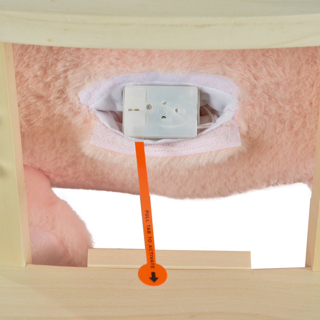 MCL Kids Rocking Rabbit, Plush Rocking Horse Ride-On w/ Sound, Wood Base, Seatbelt, for Ages 18-36 Months, Pink