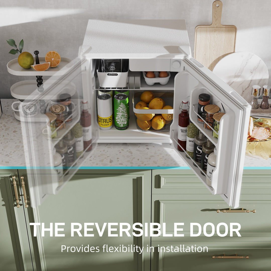 46 Litre Table Top Mini Fridge, Small Fridge with Ice Box, Reversible Door, Adjustable Temperature and Legs for Bedrooms, Home Office, Cream