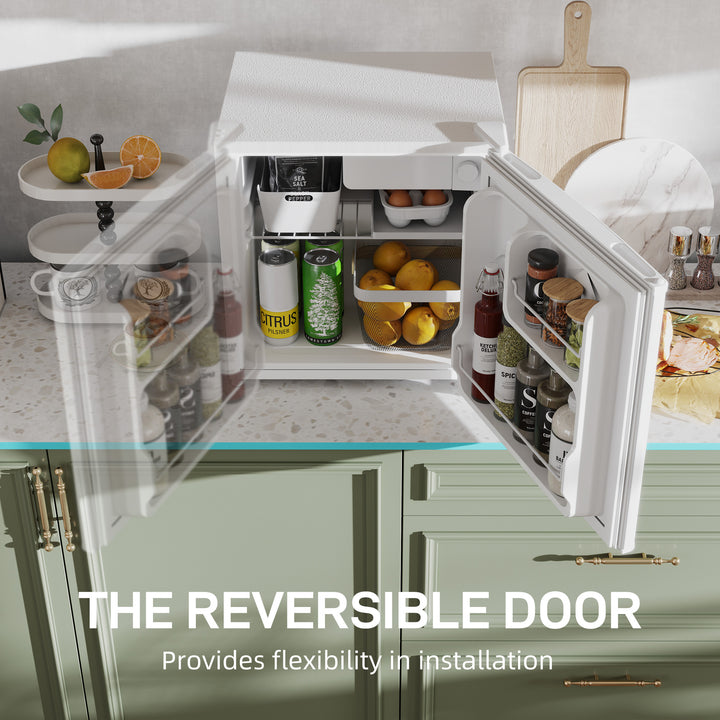 46 Litre Table Top Mini Fridge, Small Fridge with Ice Box, Reversible Door, Adjustable Temperature and Legs for Bedrooms, Home Office, Cream