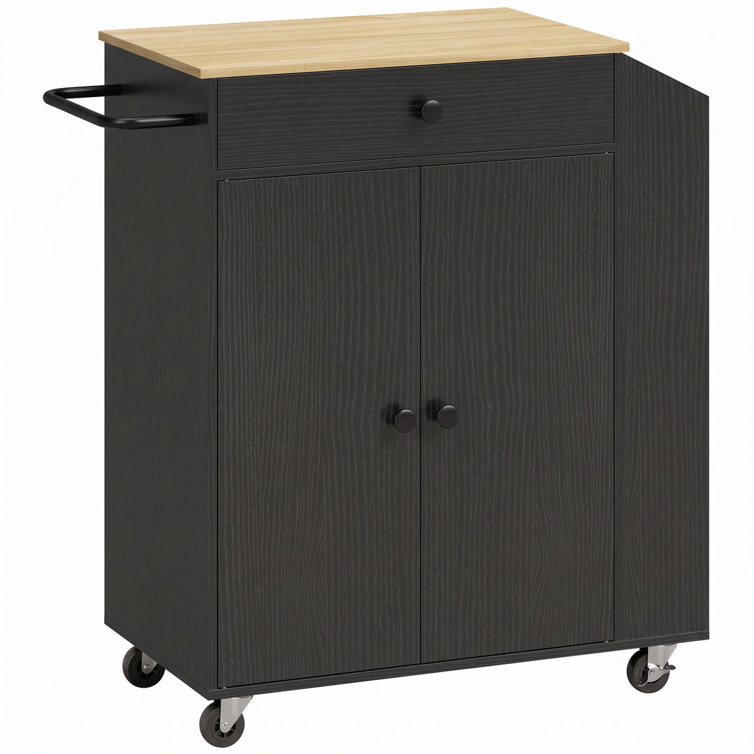 HOMCOM Rolling Kitchen Island with 3-Tier Spice Rack, Kitchen Storage Cart with Drawer and Towel Rack - Black