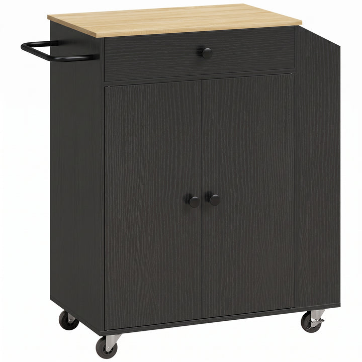 HOMCOM Rolling Kitchen Island with 3-Tier Spice Rack, Kitchen Storage Cart with Drawer and Towel Rack - Black