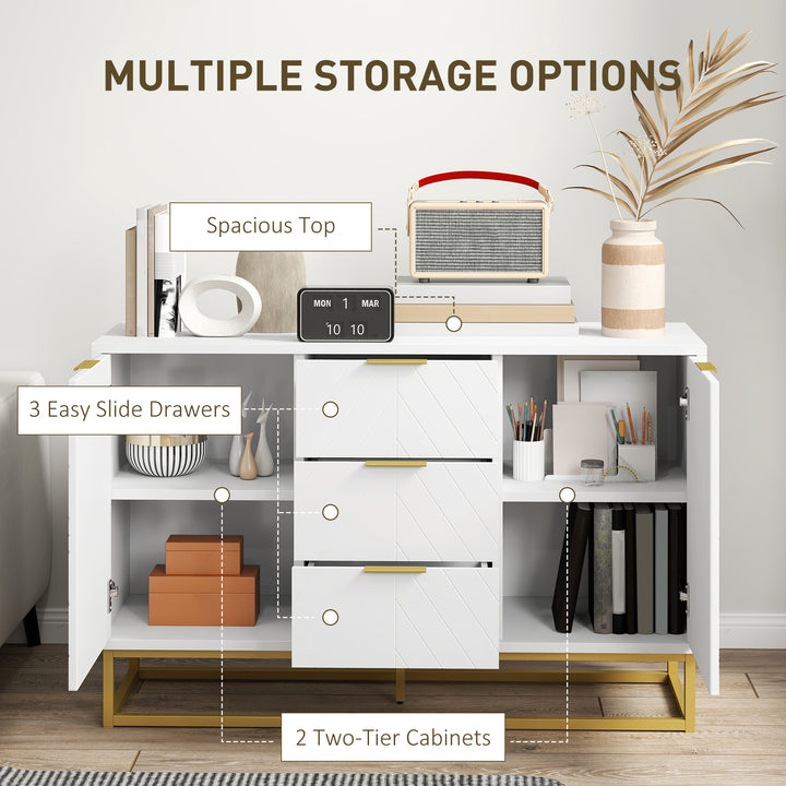 Sideboard with 3 Drawers and Adjustable Shelves for Living Room - White