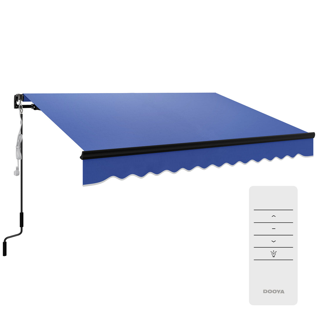 3 x 2.5m Electric Awning with LED Light and Remote Controller, Aluminium Frame DIY Retractable Awning, UV50+ Sun Shade Canopy for Garden Patio Deck Door Window, Blue