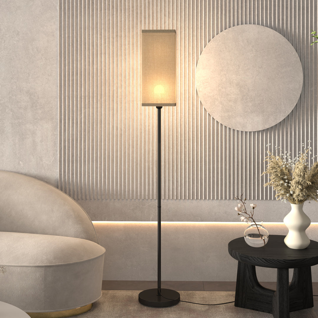 Floor Lamp, Modern Standing Lamp with Linen Shade, Tall Lamps for Living Room, Bedroom, with Foot Switch, Bulb not Included, Black