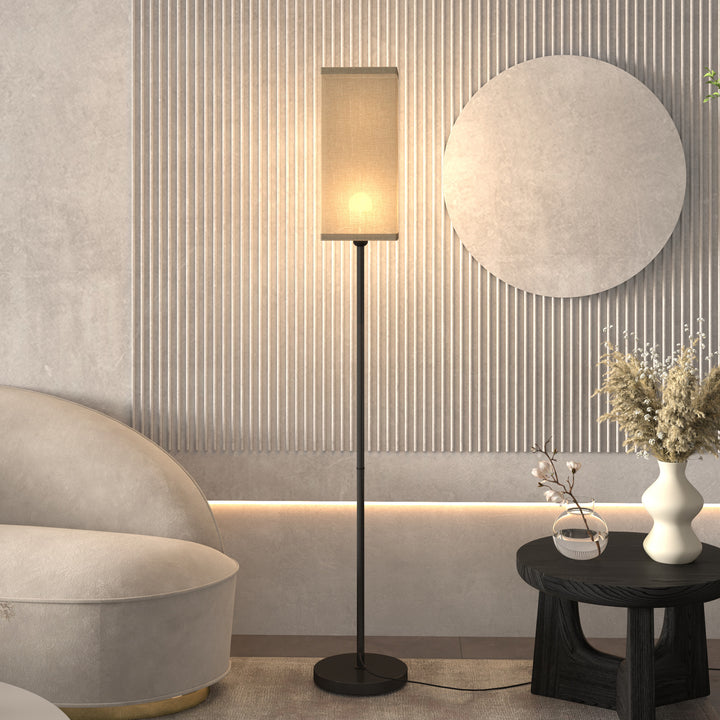 Floor Lamp, Modern Standing Lamp with Linen Shade, Tall Lamps for Living Room, Bedroom, with Foot Switch, Bulb not Included, Black