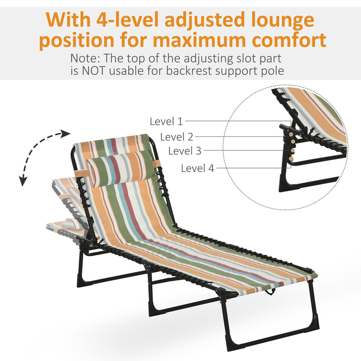 Outsunny Folding Sun Lounger, Multicoloured Beach Chaise Chair, Garden Reclining Cot, 4 Position Adjustable, Camping Hiking Recliner