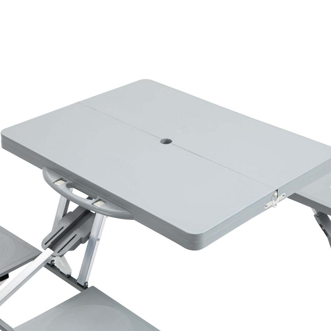 Aluminium PP 4-Seater Portable Picnic Table and Bench Set Silver