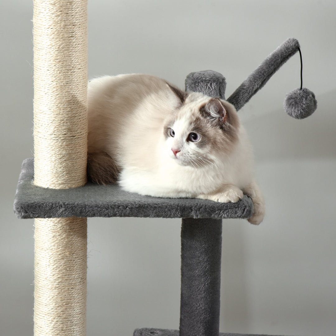 MCL 270cm Floor To Ceiling Cat Tree Cat House Scratching Post for Indoor Cats Hammock Hanging Ball Activity Center Grey