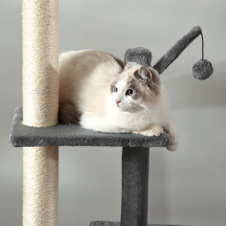 MCL 270cm Floor To Ceiling Cat Tree Cat House Scratching Post for Indoor Cats Hammock Hanging Ball Activity Center Grey