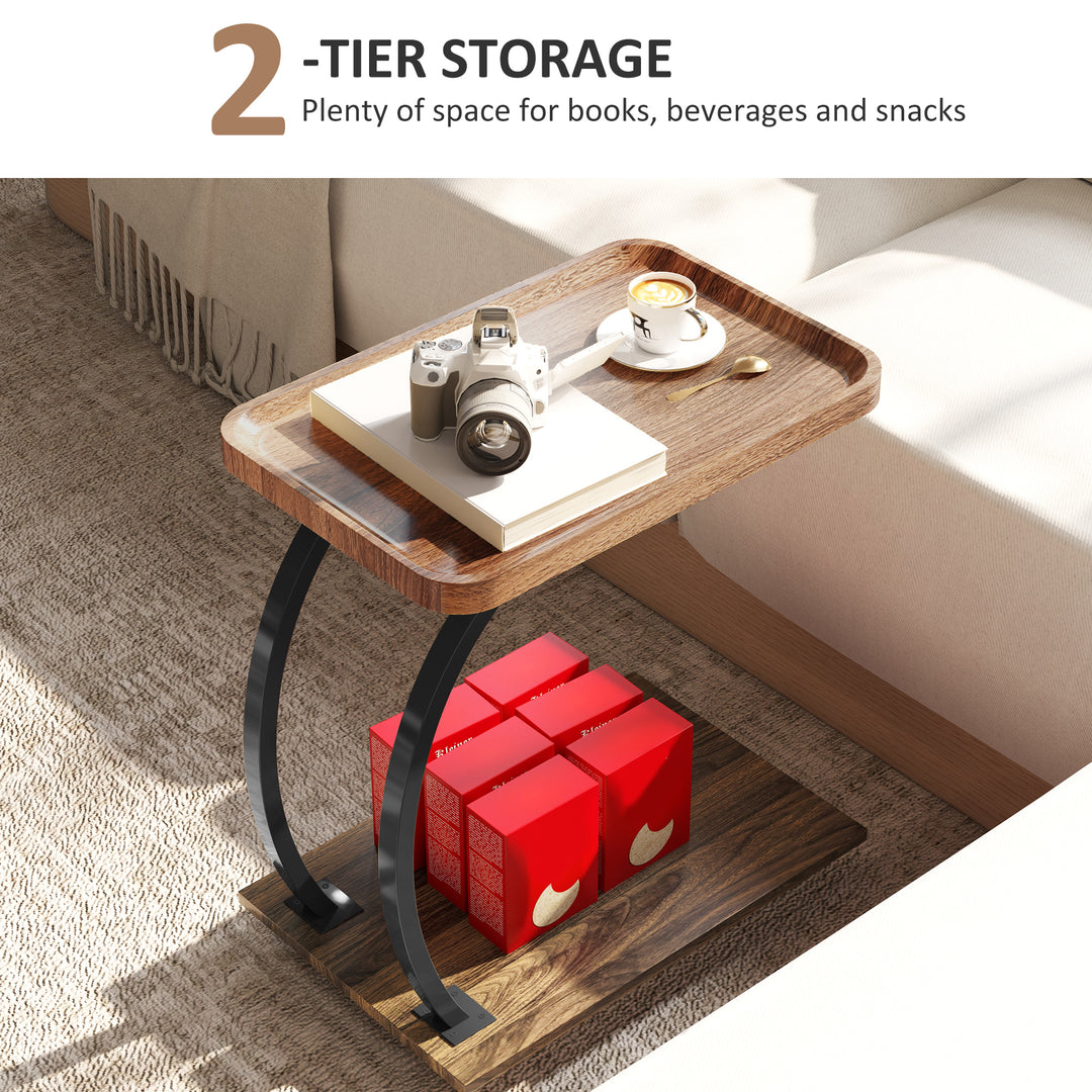 2-Tier Mobile C-Shaped Side Table - Brown