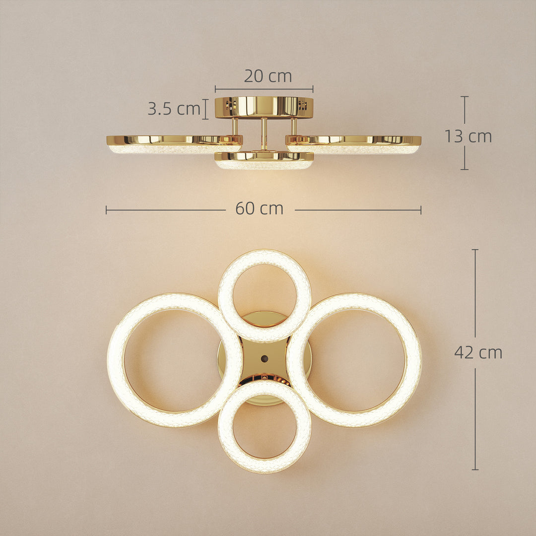 MCL LED Ceiling Light, Modern 4 Rings Ceiling Lamp with Wall Switch Control, 40W 4350lm Flush Mount Ceiling Light with 3500K/4500K/6000K Colour Temperatures for Living Room, Bedroom, Gold Tone