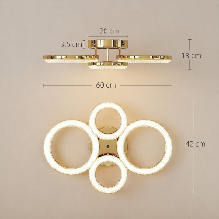MCL LED Ceiling Light, Modern 4 Rings Ceiling Lamp with Wall Switch Control, 40W 4350lm Flush Mount Ceiling Light with 3500K/4500K/6000K Colour Temperatures for Living Room, Bedroom, Gold Tone