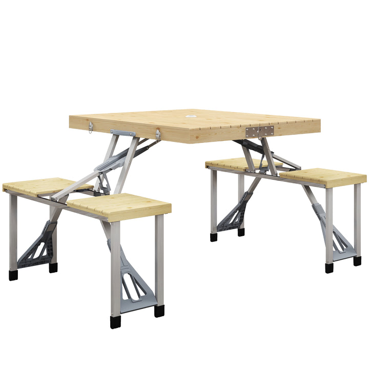Aluminium Frame Folding Picnic Table, Portable Camping Table and Chairs Set with Umbrella Hole