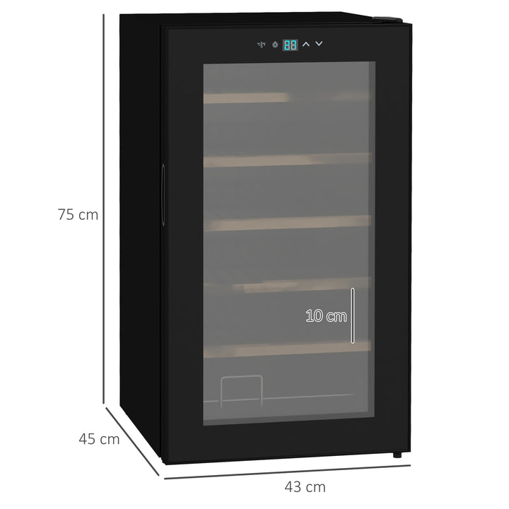 HOMCOM 24 Bottles Freestanding Wine Fridge w/ Glass Door, 65L Single Zone Wine Cooler Fridge w/ Digital Touch Screen Controls, LED Light, Black