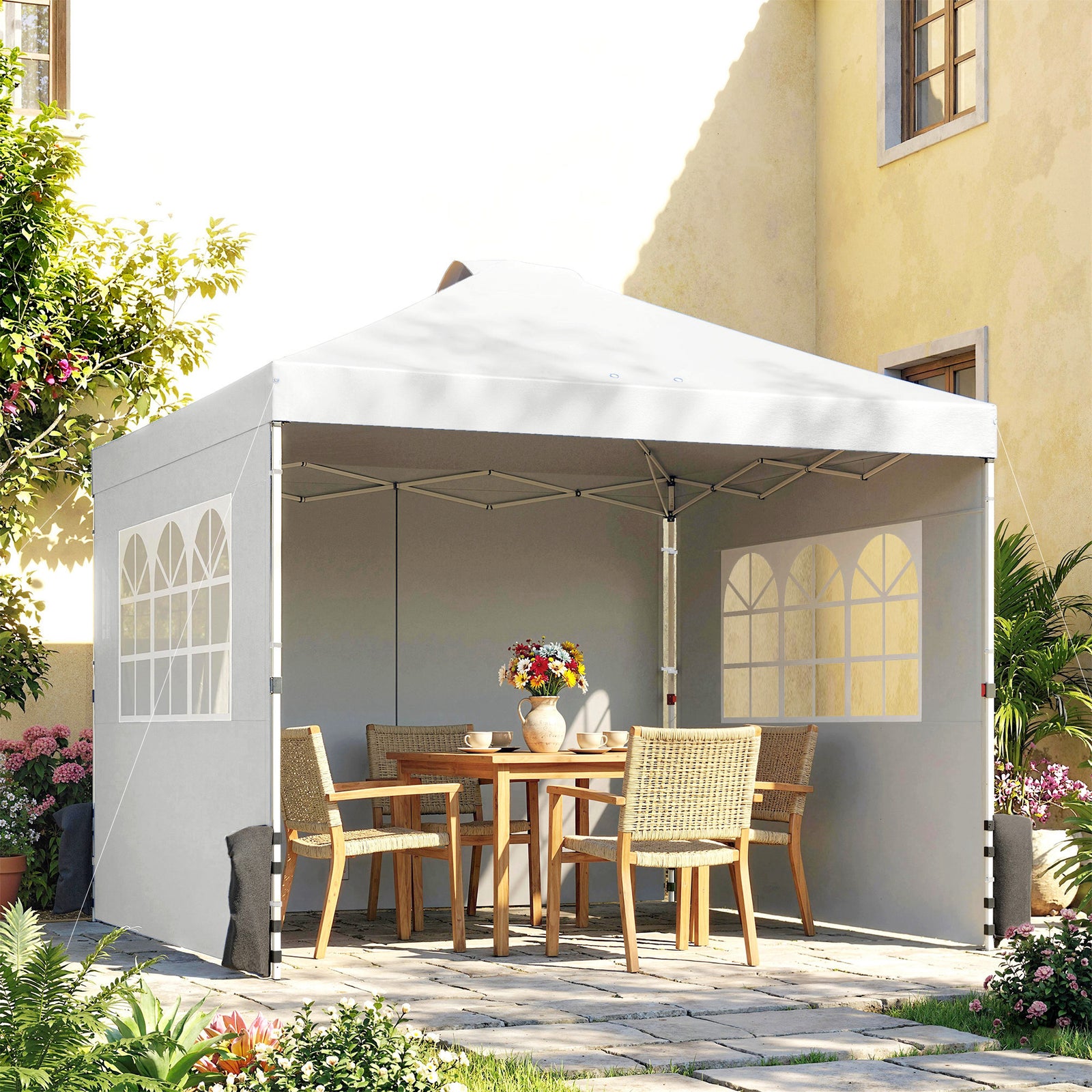 Pop Up Gazebo Waterproof Height Adjustable Canopy with 3 Sidewalls Whe
