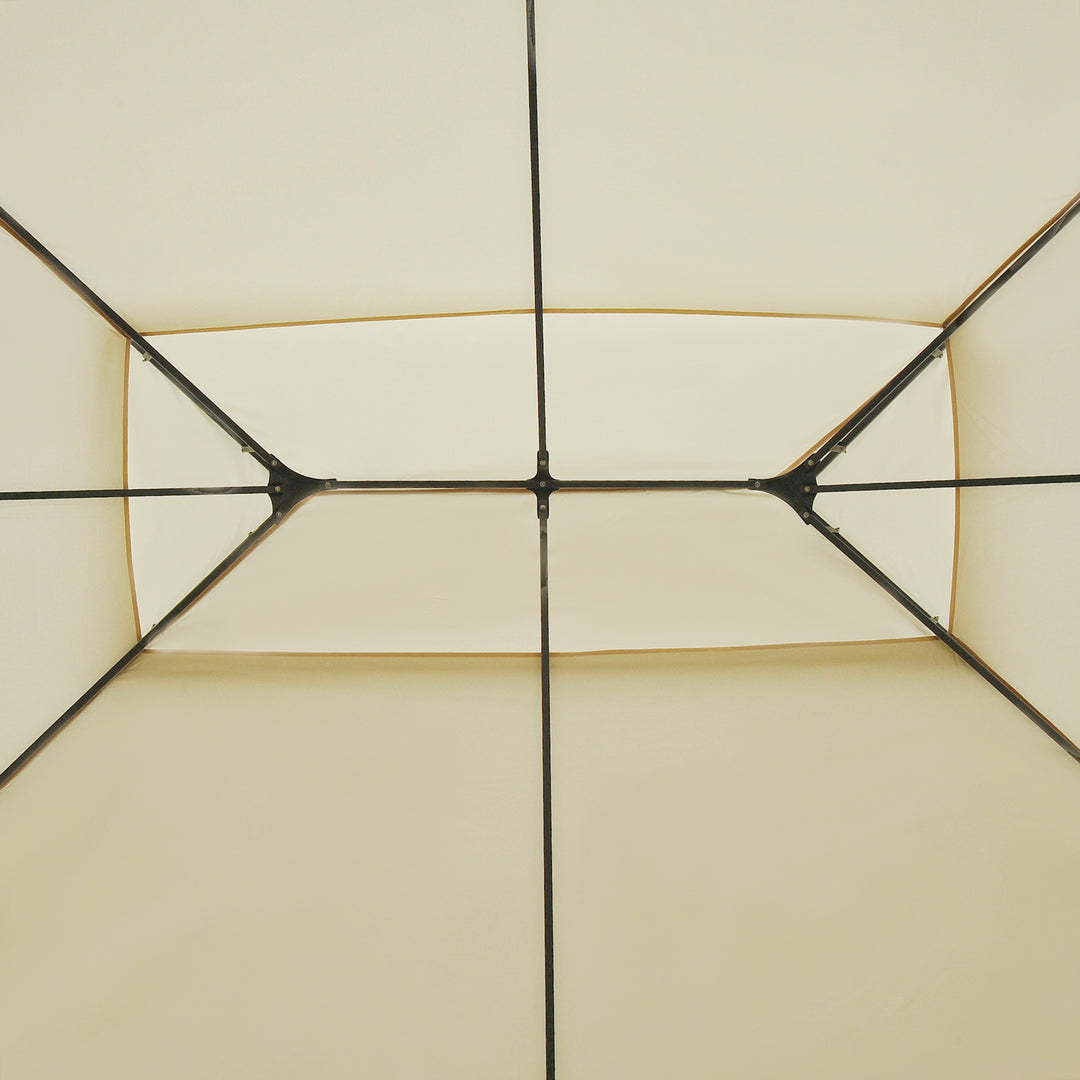 MCL 4x3m Gazebo with Curtains, Double Roof Outdoor Shelter for Garden, Solid Steel Frame, Perfect for Lawn & Deck, Beige