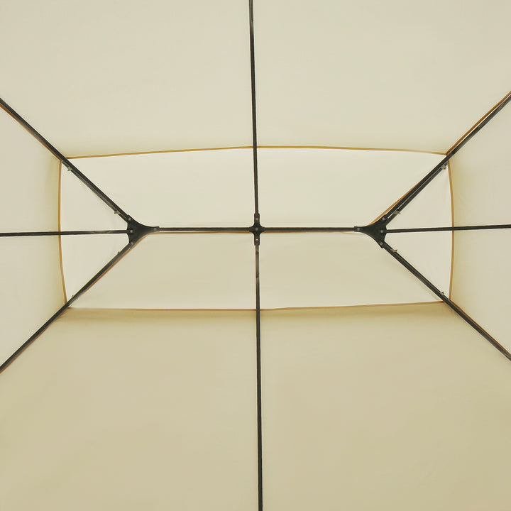 MCL 4x3m Gazebo with Curtains, Double Roof Outdoor Shelter for Garden, Solid Steel Frame, Perfect for Lawn & Deck, Beige