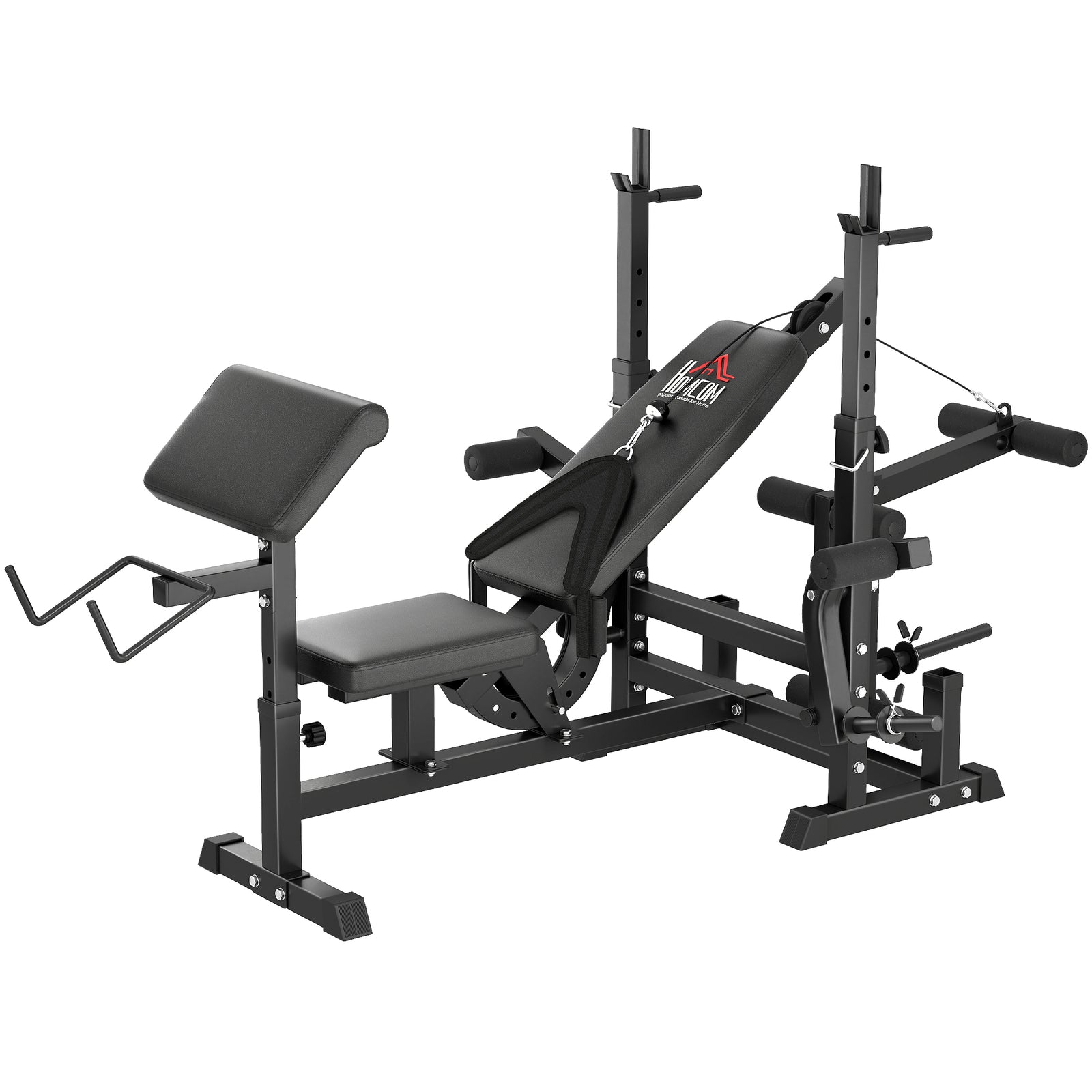 Weight Bench, 6 in 1 Adjustable Bench Press with Leg Extension, Barbell Rack, Preacher Curl Pad, Resistance Band, Multi-Function Home Gym Equipment for Strength Training Weightlifting