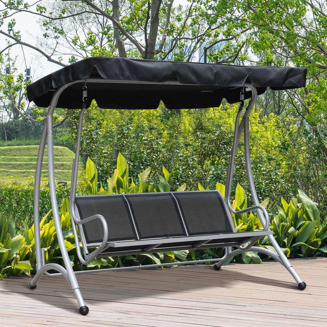 Outsunny 3 Seater Bench Steel Outdoor Patio Porch Swing Chair with Adjustable Canopy - Black | Aosom UK