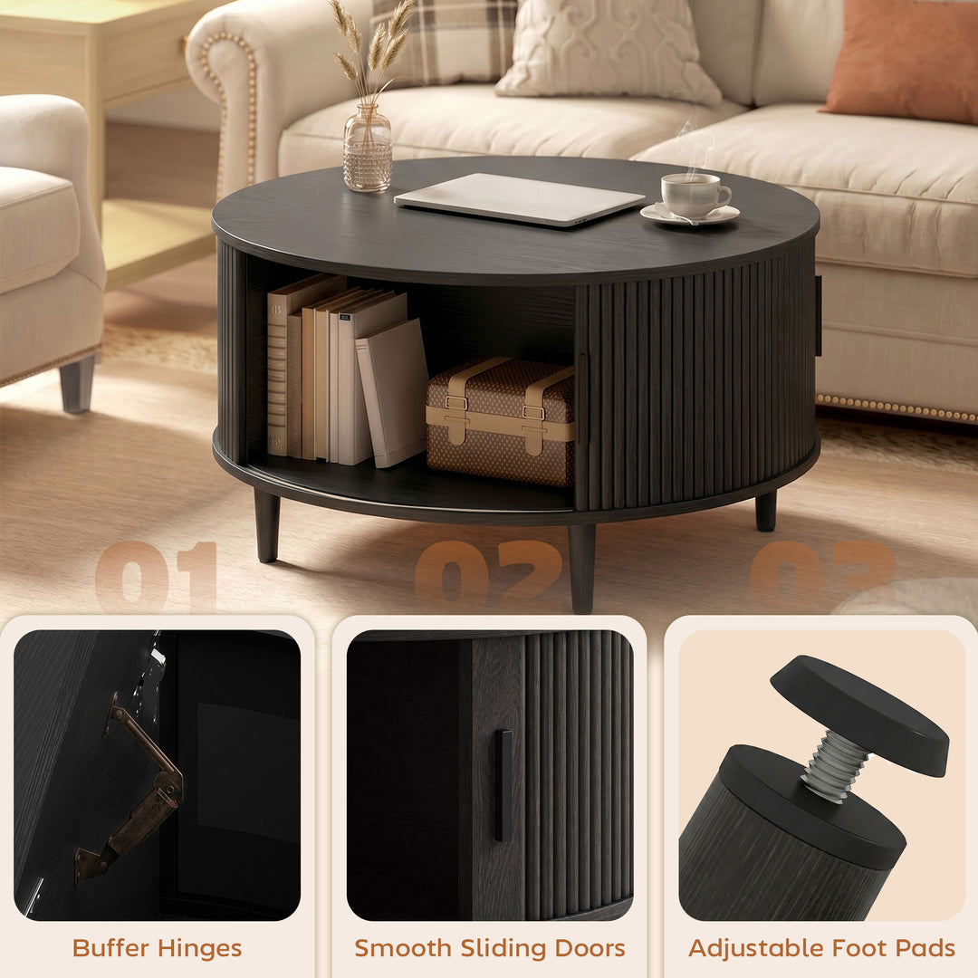 Coffee Table with Lift Top and Hidden Storage, Round Centre Table with