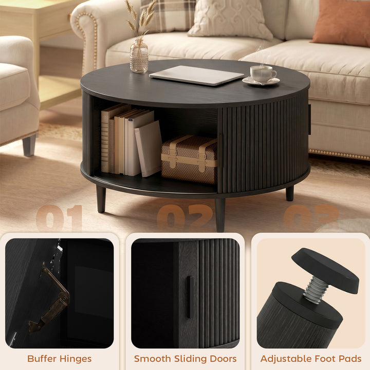 Coffee Table with Lift Top and Hidden Storage, Round Centre Table with