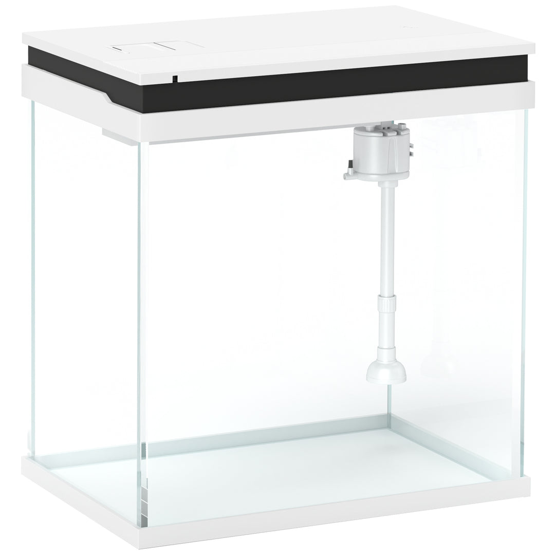 14L Glass Fish Tank With Filter System, LED Lights, Water Pump, White