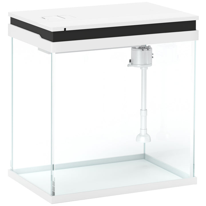 14L Glass Fish Tank With Filter System, LED Lights, Water Pump, White
