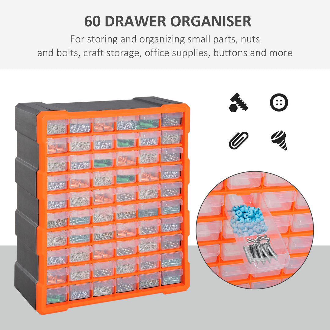 DURHAND Wall-Mounted Marvel: 60-Drawer Cabinet for Meticulous Organisation, Garage & Workshop Essential, Clear Orange | Aosom UK