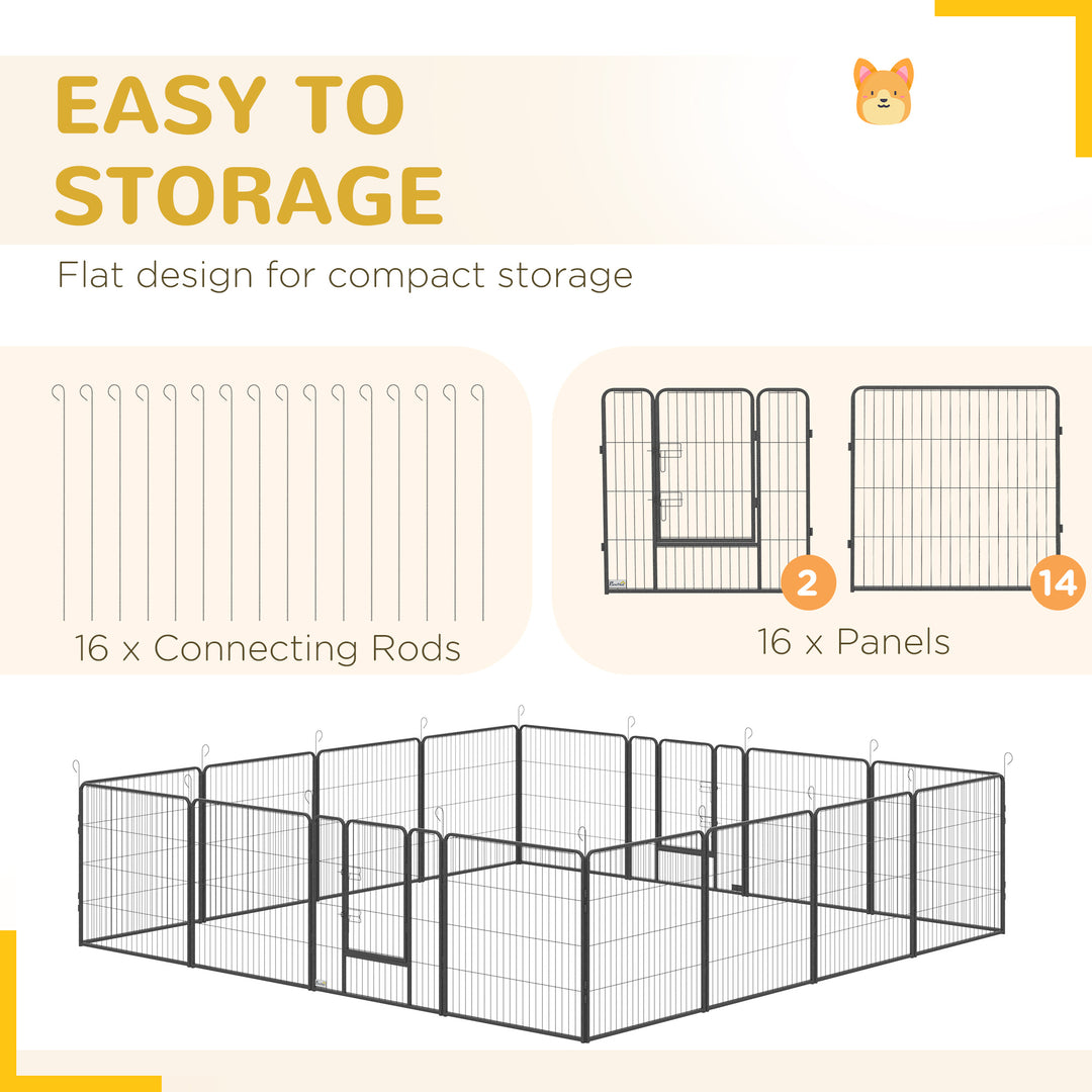 PawHut 16 Panels Heavy Duty Puppy Playpen, for Small and Medium Dogs, Indoor and Outdoor Use - Grey | Aosom UK