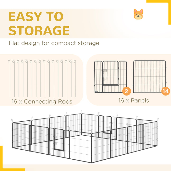 PawHut 16 Panels Heavy Duty Puppy Playpen, for Small and Medium Dogs, Indoor and Outdoor Use - Grey | Aosom UK