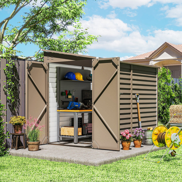 5 x 9ft Galvanised Metal Garden Shed with Foundation Kit, Outdoor Lean-to Shed, Tool Storage House with Lockable Doors, Gloves and 2 Air Vents for Patio, Garden