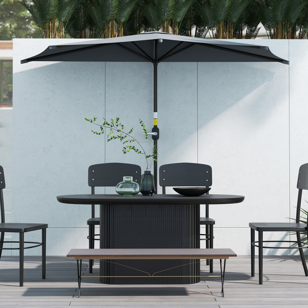 3(m) Half Parasol, Semi Round Umbrella with Metal Frame, Crank Handle for Balcony, Garden, Dark Grey
