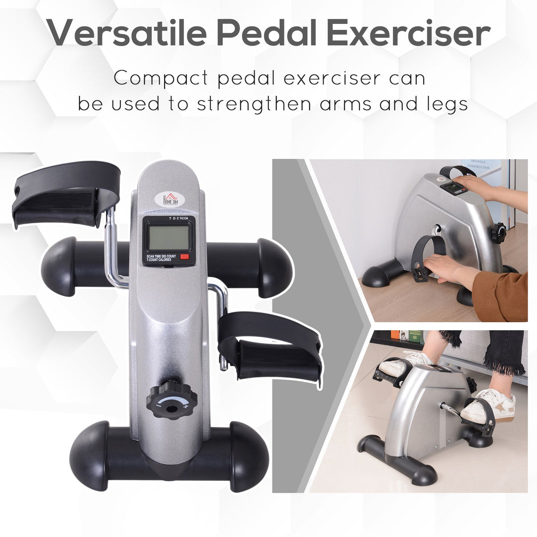 Mini Exercise Bike, Portable Pedal Exerciser, Under Desk Bike with LCD Display for Legs and Arms Training, Silver Tone