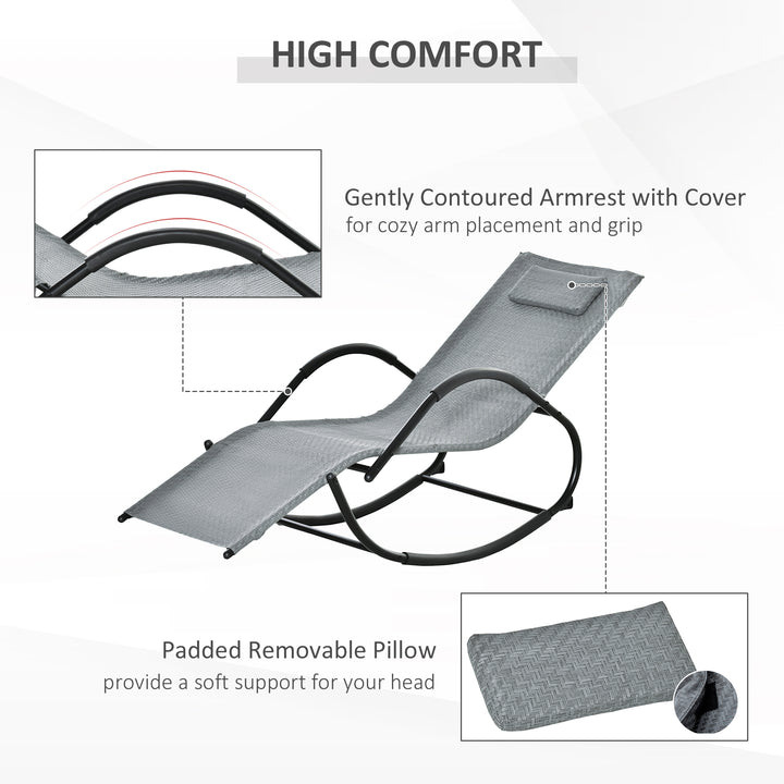 Zero Gravity Rocking Lounge Chair Rattan Effect Patio Rocking Chair w/ Removable Pillow Recliner Seat Breathable Texteline - Grey