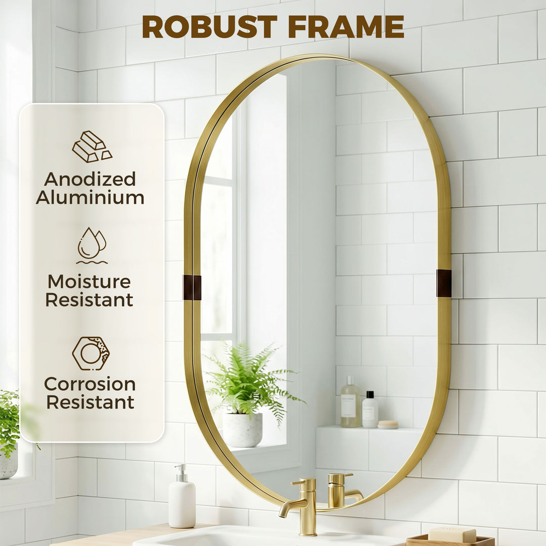 Wall Mirror, Bathroom Mirror with Elevated Aluminium Alloy Frame, 60 x